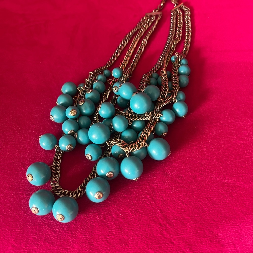 Maximalist Iris Apfel Inspired Turquoise Beaded Necklace - Picture 3 of 3